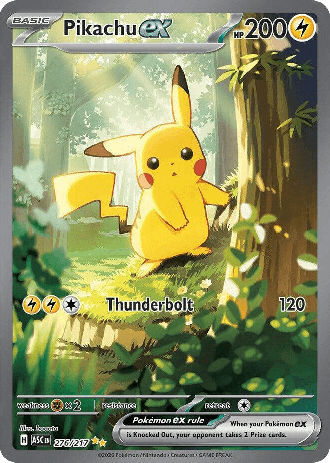 Pikachu ex 276 Special Art Rare soft illustration style for Ascended Heroes Master Set checklist