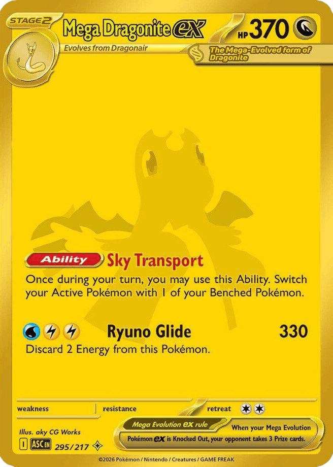 Mega Dragonite ex 295 Gold Mega Hyper Rare etched texture card list for Ascended Heroes Master Set